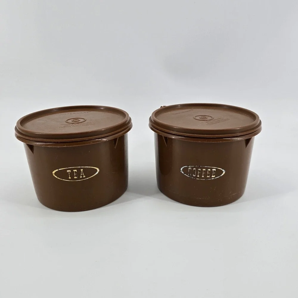 Tupperware Canister Set Vintage Tea Coffee Brown Small 2pc